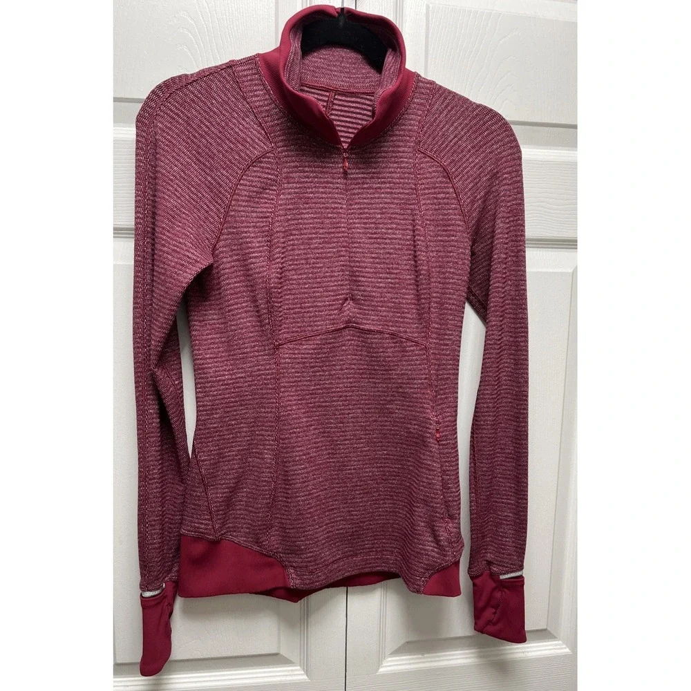 LULULEMON Runderful 1/2-Zip Womens 4 Mini Check Red Berry Rumble Running